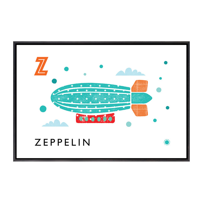 Z Is for Zeppelin - imprimé, H 26 po x l 40 po x 1,5 po, Toile avec cadre noir patiné, Aucun mat