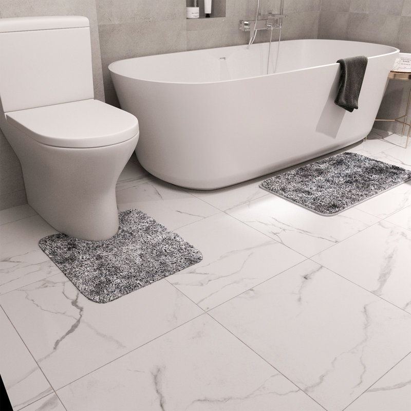 Gray 3 Piece Shaggy Gray Bath Mat Set, Quick Water Absorption Bathroom Rug Sets For Tub Shower, Vanity & Toilet Base, Gray
