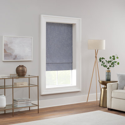 Eclipse Drew Roman Shades for Windows, Cordless 100% Blackout Shades, 36 In Wide x 64 In Long, Noise Reducing, Energy Efficient and Textured Solid Window Shades for Living Room, Bedroom or Office, Blue