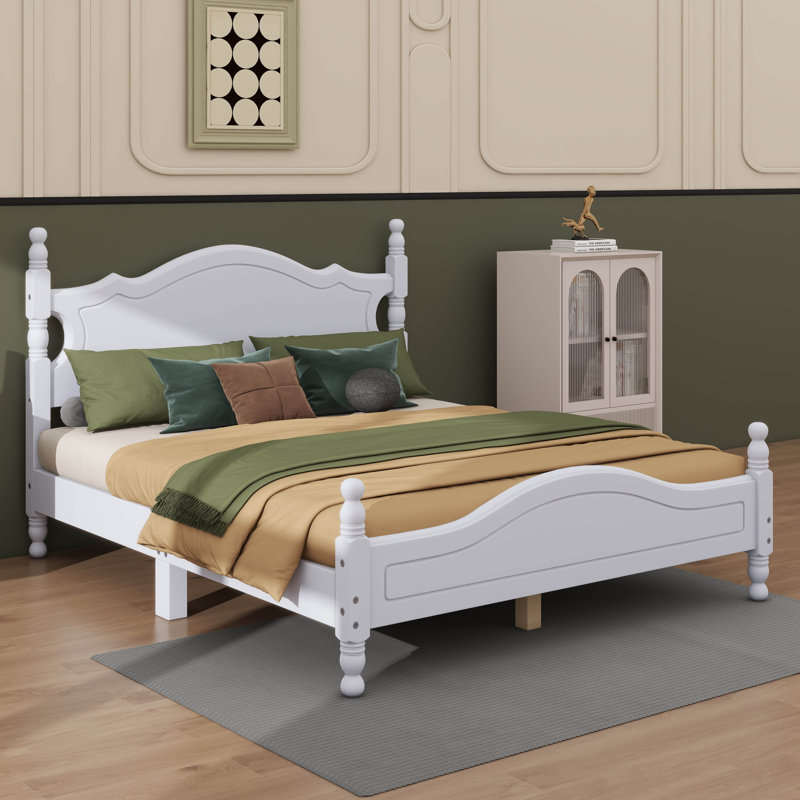 Durable  Wood Platform Bed Frame, Full, White