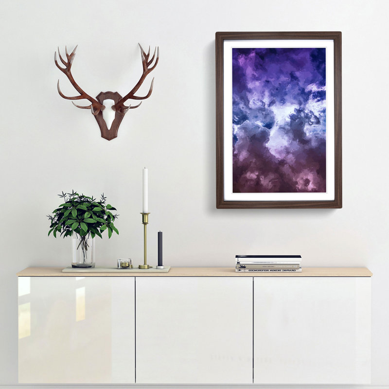 Purple Clouds in Abstract - Picture Frame Graphic Art Print, 91cm H x 60cm W x 2cm D, Walnut