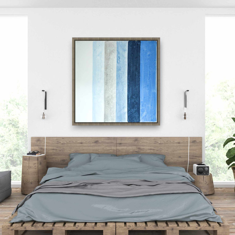 Rayures bleues - Toile encadrée de formes contemporaines | Décoration