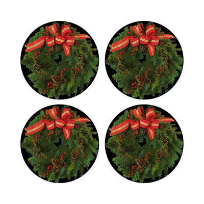 Christmas Wreath Vegan Leather Round Pebble Placemat