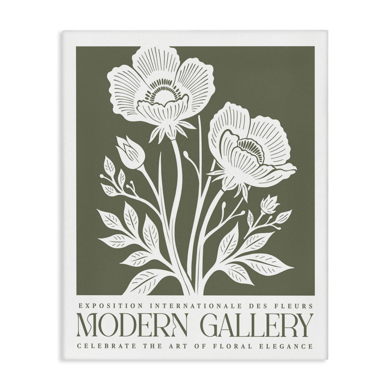 "Olive Green Floral Gallery", art mural par lettré et doublé, H 20 po x l 16 po