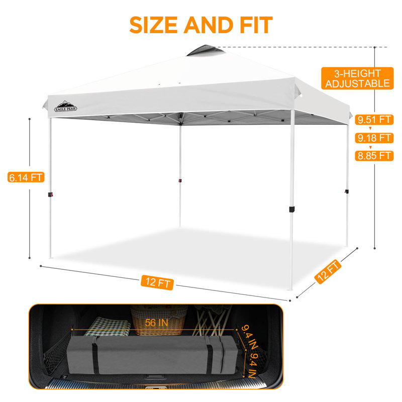Pavillon escamotable 12 pi L 12 pi. D Auvent escamotable en acier, Blanc