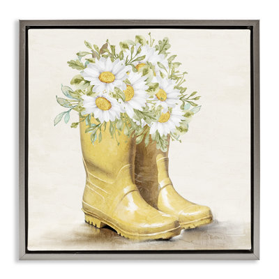 Sunny Garden Boots Framed Floater Canvas Wall Art by Kim Allen