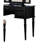 Black Color Bedroom Vanity With Stool And Birch Veneer - Elegant Style In Foldable Mirror Classic Design