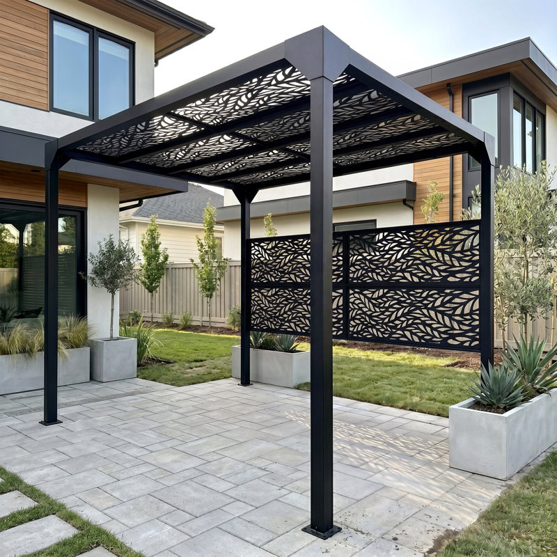 9,8 x 7,9 pi Pergola d'extérieur en métal découpé au laser avec structure en acier thermolaqué, écran d'intimité compatible avec un patio extérieur