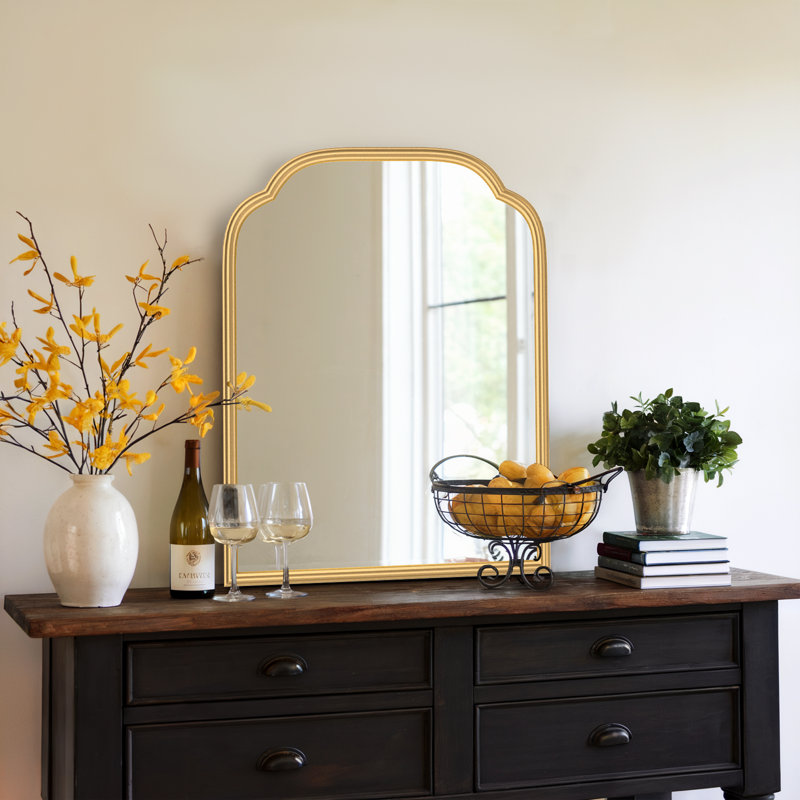 Modern Rounded Corner Rectangle Bathroom Vanity Mirror for Over Sink Framed French Cleat Mounted Wall Mirror, Gold, 24" x 18"