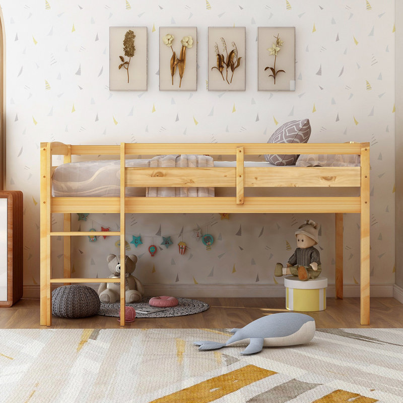 Lit mezzanine bas en bois avec échelle, Noyer