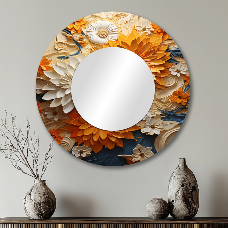 Radiant Reverie Botanical - Abstract Botanicals Round Mirror Wall Decor, 29 po x 29 po