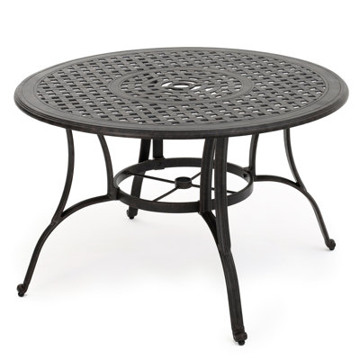 Bronze Cast Aluminum Patio Table With Charming Pattern Outdoor Dining In Lustrous Intricate