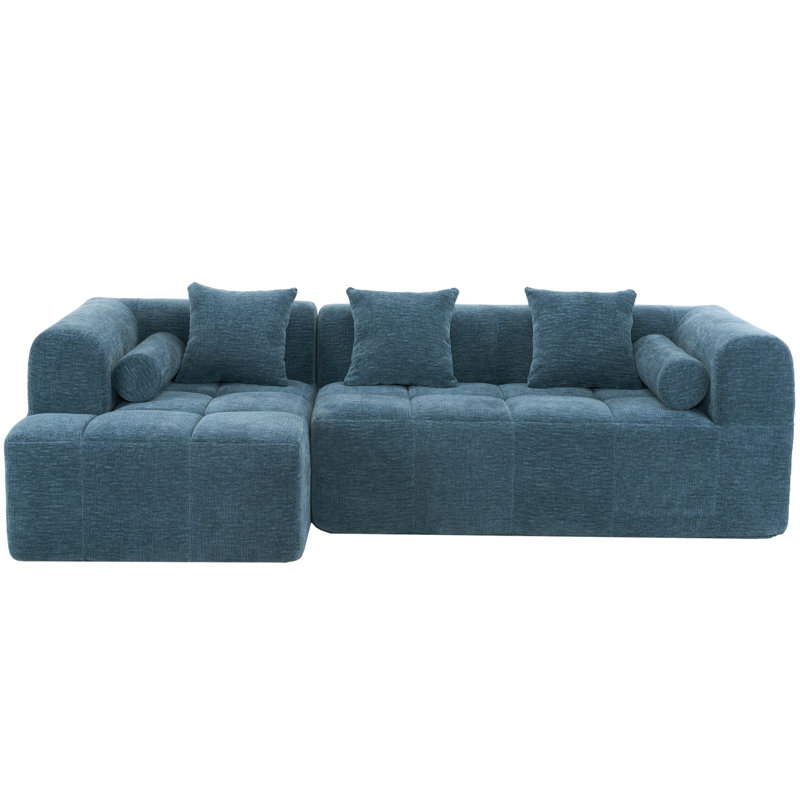 101.2"  Sectional Sofa Full-Compressed Sofa Modular Sofa Couch Free-Combined Sofa With Deep Seating  And Two Side Pockets For Living Room