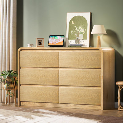 6 Drawer Dresser for Bedroom, Natural Modern Wood Chest of Drawers & Closet Organizer, Cabinet with Fluted Panel for Bedroom, Living Room, Hallway (Sm