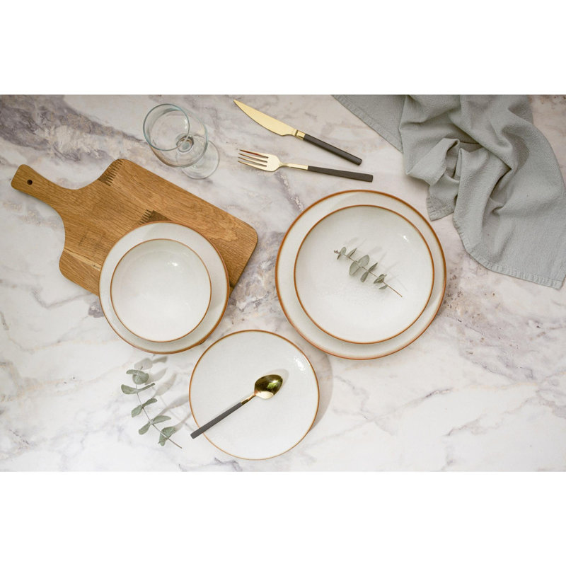 Service de table élégant 24 pièces, 100% porcelaine | Comprend 6 assiettes de service, 6 assiettes plates, 6 bols et 6 assiettes à dessert | Va au lave-vaisselle et au micro-ondes, parfait pour recevoir