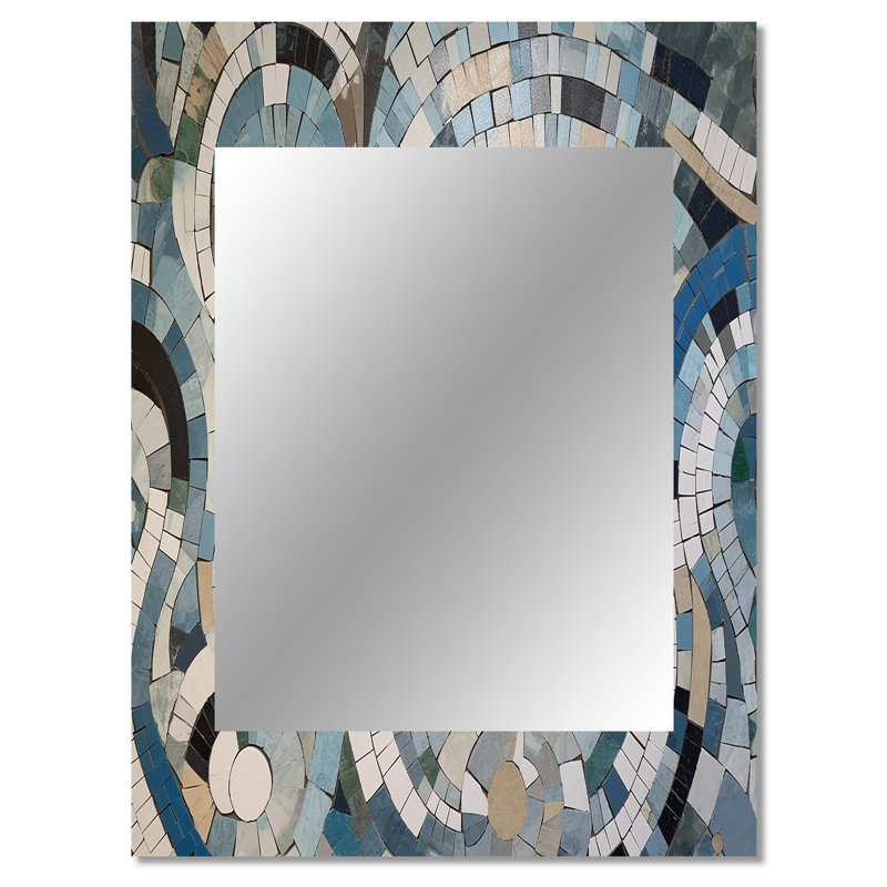 Bleu et blanc bohémien Medley - miroir mural mosaïque Boho, miroir décoratif moderne, impression d'art en métal