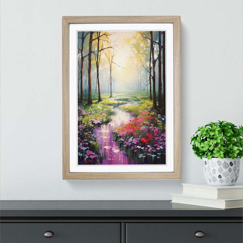 Spring Forest Impressionism - Single Picture Frame Print on Wood, Oak Framed, 34cm H x 25cm W x 2cm D