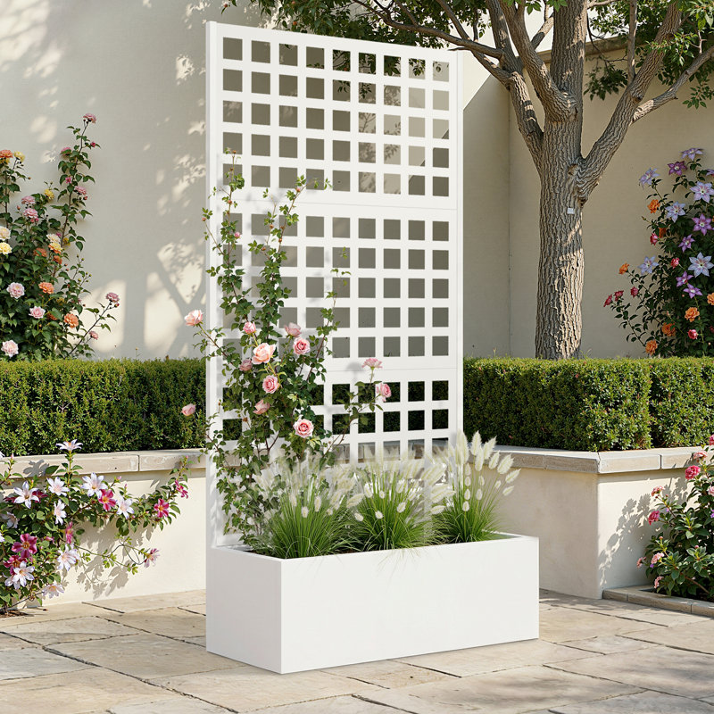 Metal Raised Garden Bed with Trellis, Garden Box for Vegetables and Flowers, Trellis Planter Box for Climbing Plants and Vines, Galvanized Raised Garden Bed, 72"x35" White