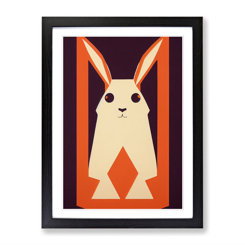 Rabbit Retro - Single Picture Frame Print, 64cm H x 46cm W x 2cm D, Oak