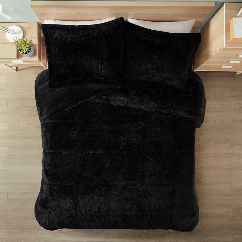 Édredon Mini -, noir, fourrure longue et chaude, confort