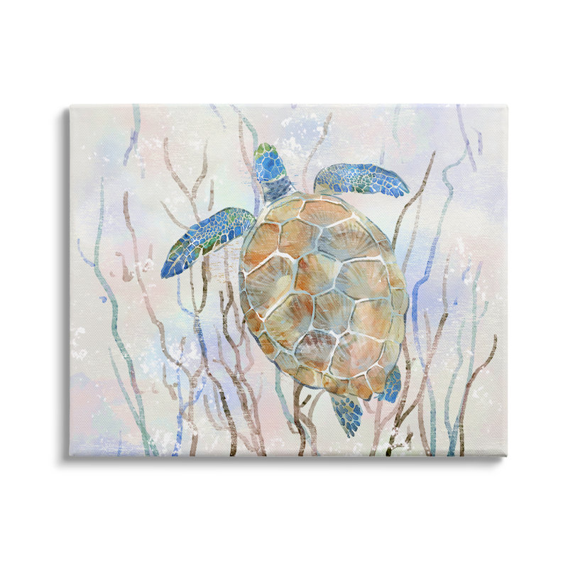 Tortue de mer contemporaine Abstrac par Ziwei Li 924, Toile tendue, H 30 po x l 40 po x P 1,5 po