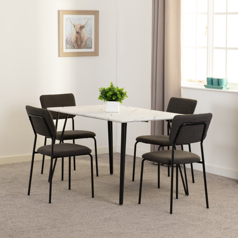 4 - Person Dining Set, White, Ivory Boucle