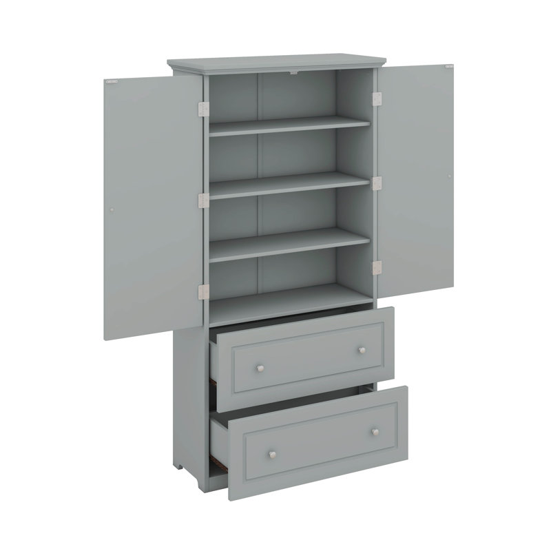 Large armoire de rangement pour salle de bain, armoire de rangement autoportante avec deux tiroirs et tablette réglable