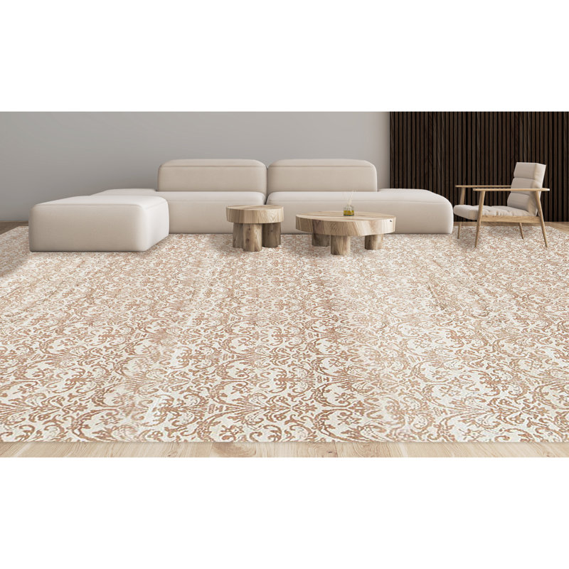 Hand-Knotted High-Quality Ivory and Brown Area Rug