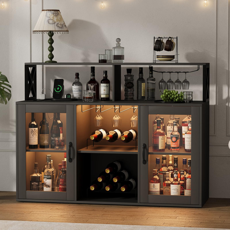Wine Bottle & Glass Rack Black