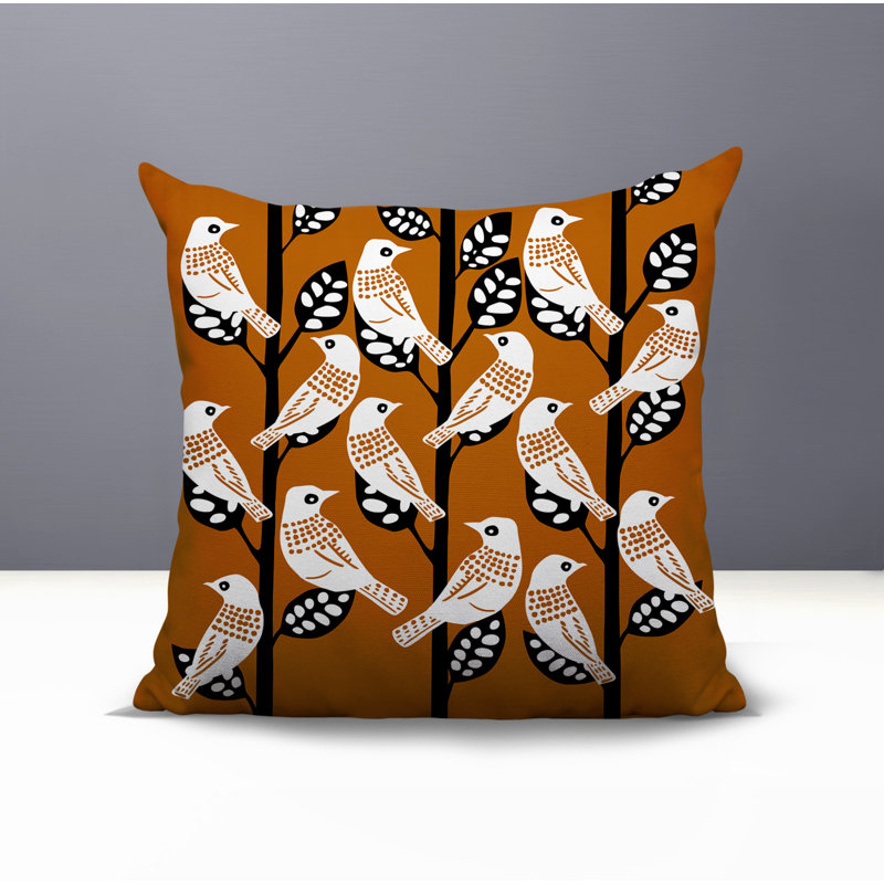 Oreiller carré réversible intérieur / extérieur Keaton Bird, Orange, Carré 17 po