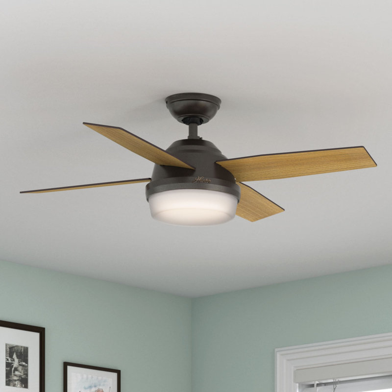 Dempsey 44" 4 - Blade Standard Ceiling Fan with Lights and Remote, Noble Bronze