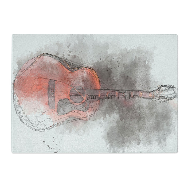 Tempered Glass Abstract Guitar Sketch Chopping Board, 20 cm x 28.5 cm