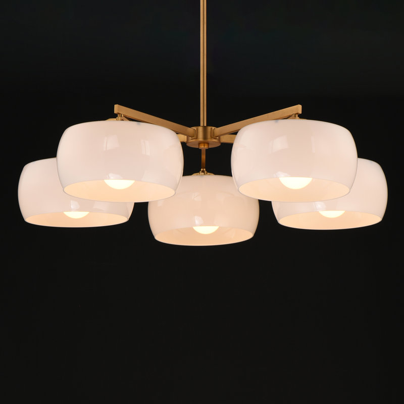 Lustre émaillé, Laiton vieilli naturel, 5 Lights
