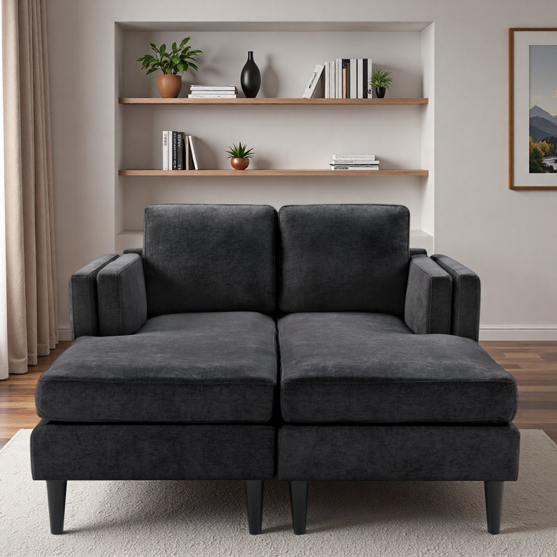 Chaise longue moderne à combinaison libre avec accoudoirs à double couche, Noir