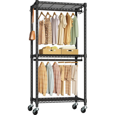 Mini-portemanteau à roulettes, portemanteau à roulettes en métal noir robuste, organisateur de garde-robe portatif autoportant pour suspendre les vêtements