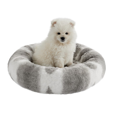 Best Friends by Sheri Patterned Lux Faux Fur Calming Small Donut Dog Bed, Gray