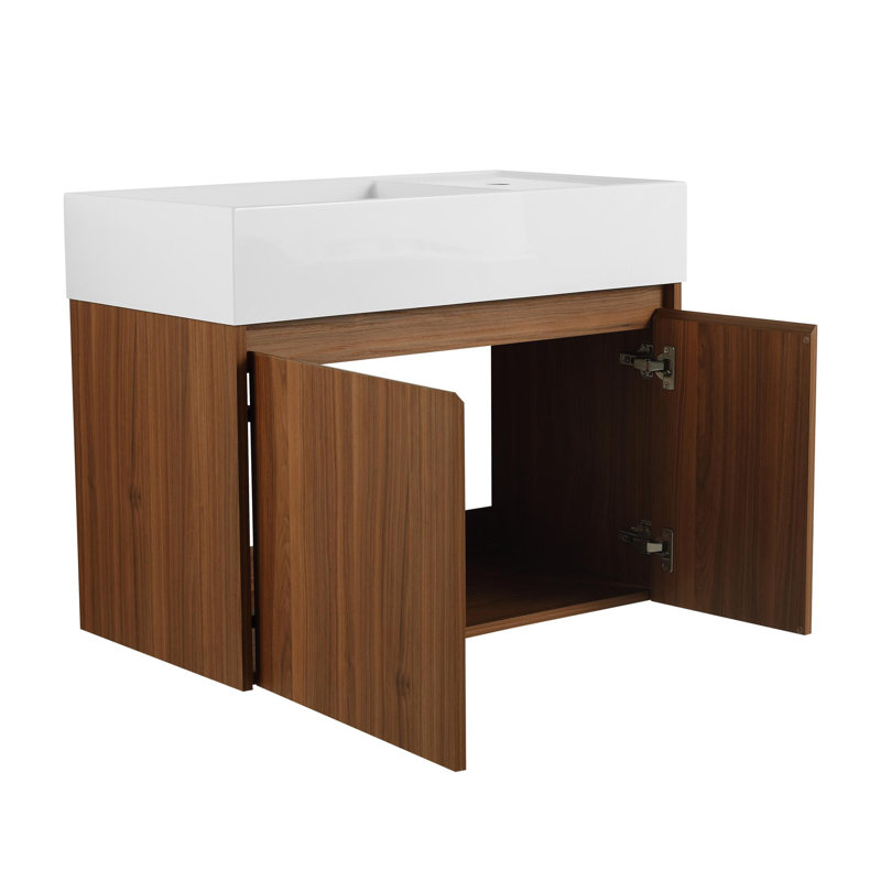 Armoire de salle de bain avec lavabo, portes à fermeture douce, conception à fixation flottante, pour petite salle de bain