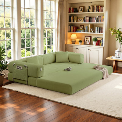 Canapé de salon de 78,7 po, canapé-lit combiné convertible, 2 coussins, design 5 en 1, canapé de couple, canapé pour deux personnes, convient aux grands et petits salons, chambres à coucher, bureaux, appartements, bureaux, Vert clair 