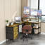 Bureau en L avec concentrateur électrique, bureau de jeu industriel - 6 tiroirs, support pour écran amovible