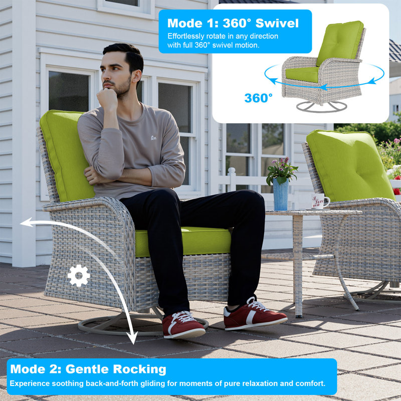 10-Piece Patio Furniture Set, Outdoor Patio Furniture with Swivel Chairs Set, Thick Cushions, Modular Patio Sofa, Dual-Strand Wicker Rattan, Rust-Resistant Frame,