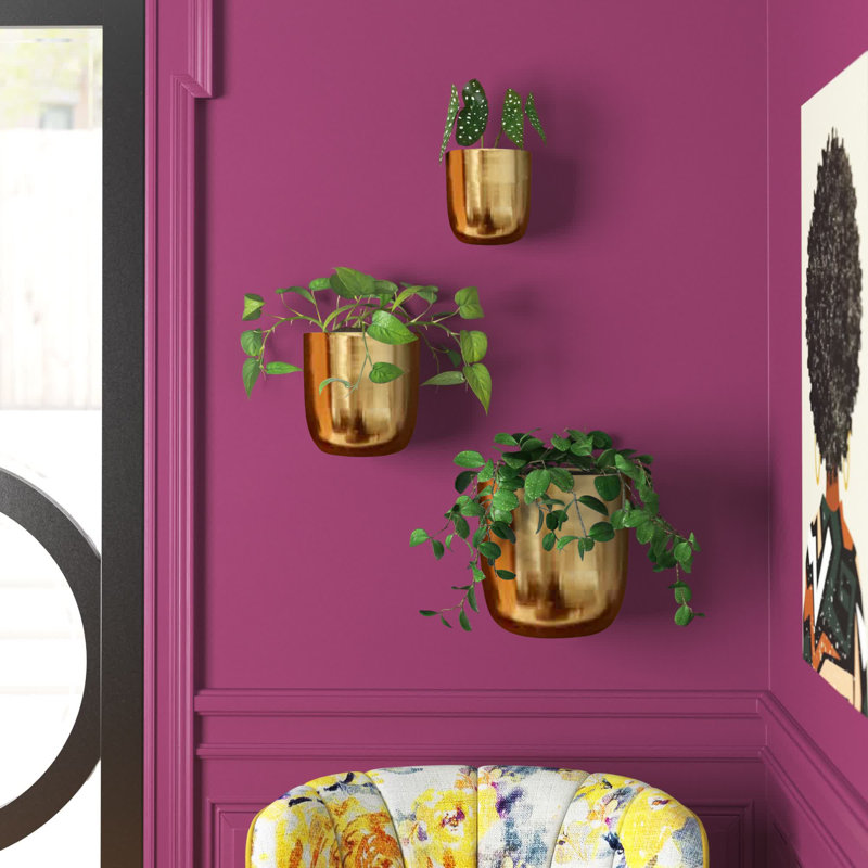 Magdalena 3-Piece Round Iron Wall Planters , Gold