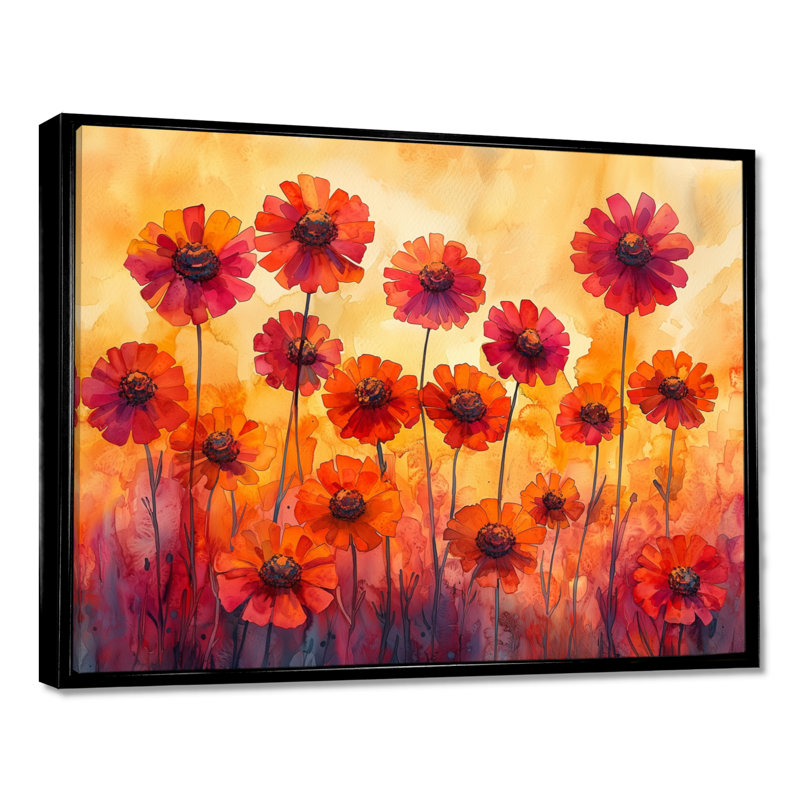 Art mural «Mersepress - Zinnias», H 16 po x l 32 po, Impression encadrée flottante, Noir, noir, noir, noir