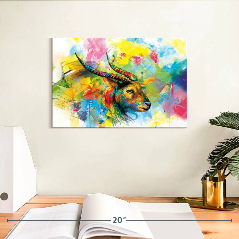 Peinture de chèvre cornue Brampt, H 8 po x l 12 po