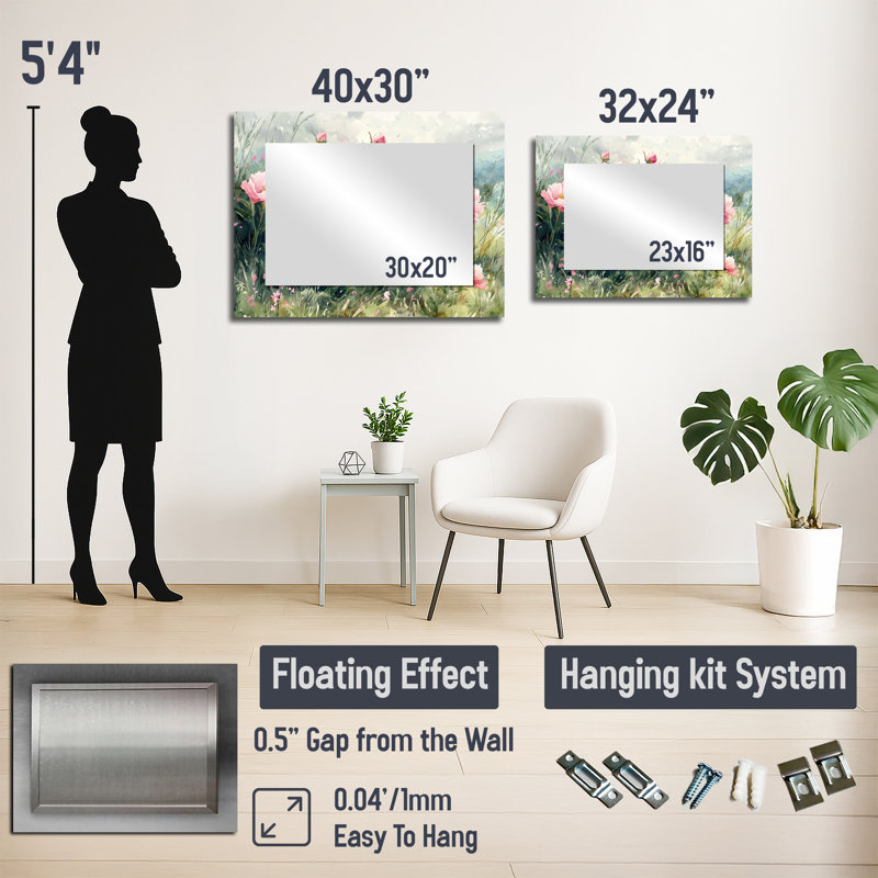 Pivoines et la prairie d'été I - Art mural miroir floral - imprimé sur métal, 24 po x 32 po