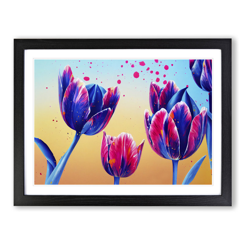 Tulip Flower Splash Vol.3 Abstract - Framed Print, Black Framed, 46cm H x 64cm W x 2cm D