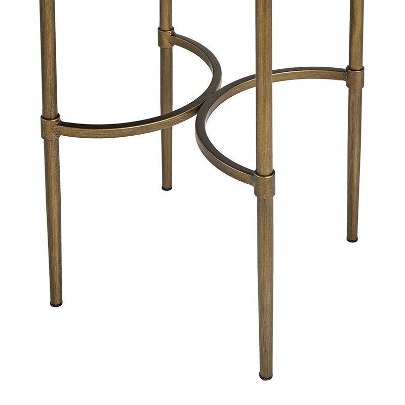 Table d'appoint ovale avec plateau en verre trempé et base en métal bronze antique