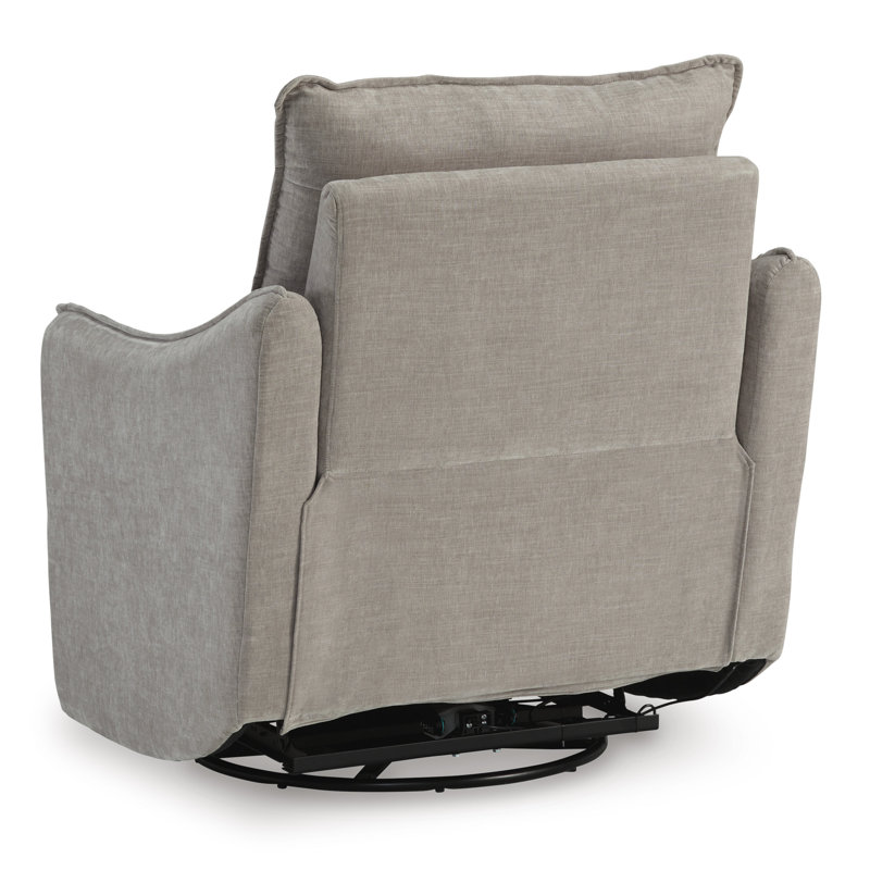 Beige Velvet Swivel Recliner with Metal Base