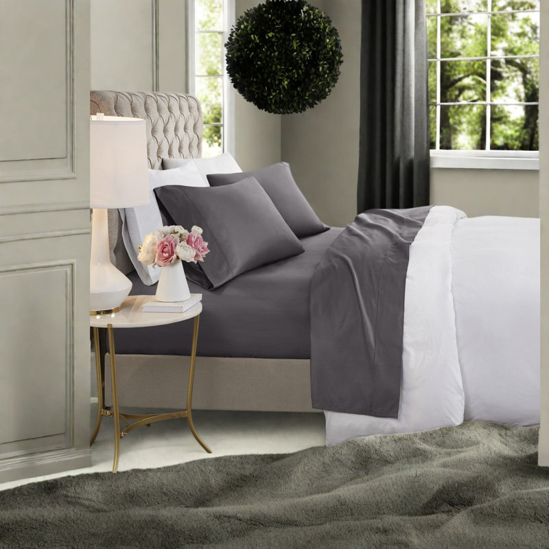 Cooling Queen Sheets & Pillowcases, 600 Thread Count Cotton Blend, Charcoal