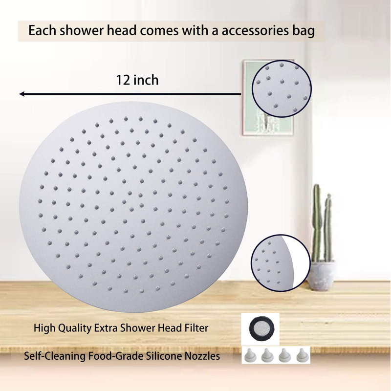 Pomme de douche ronde à haute pression 12 po Round-12-Nickel, Nickel brossé