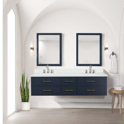 Ensemble de meuble-lavabo double avec robinet, miroirs et tiroirs